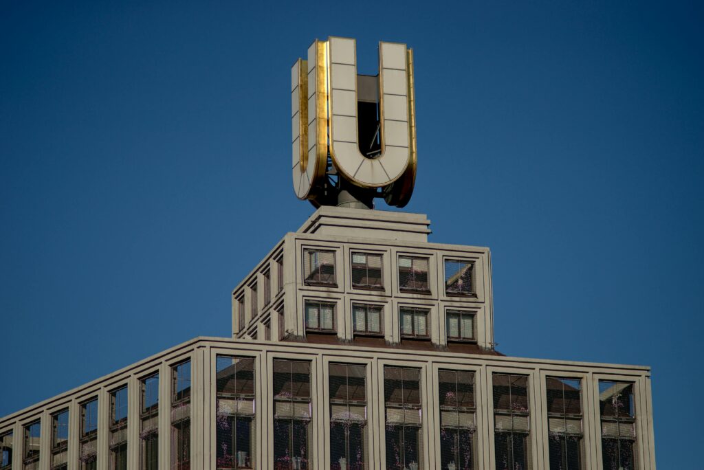 The iconic Dortmund U-Tower in Germany stands tall under a clear blue sky, highlighting its unique architecture.